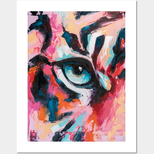 Black Water Tiger. Animal painting big eyes close up canvas art. Beautiful wild tiger head portrait painting. Wall Art by MariDein